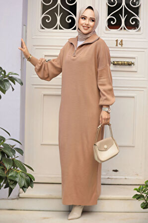 Bisküvi Tesettür Triko Elbise 30629BS