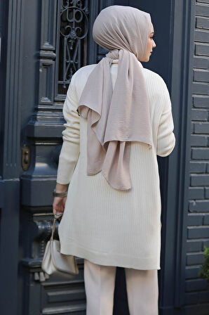 Fitilli Krem Tesettür Triko Tunik 65903KR