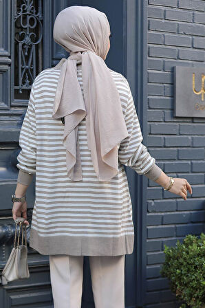 Çizgili Vizon Tesettür Triko Tunik 65904V