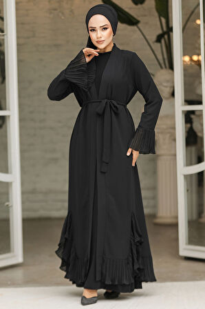 Volanlı Siyah Tesettür Abaya 4482S