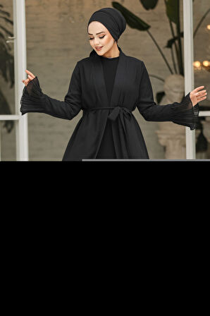 Volanlı Siyah Tesettür Abaya 4482S