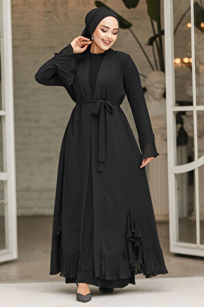 Volanlı Siyah Tesettür Abaya 4482S