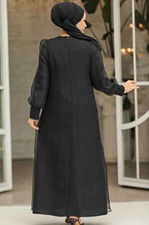 Boncuk İşlemeli Siyah Tesettür Abaya Takım 4626S