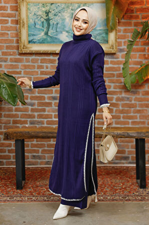 Fitilli Lacivert Tesettür Triko İkili Takım 35971L