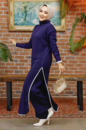 Fitilli Lacivert Tesettür Triko İkili Takım 35971L
