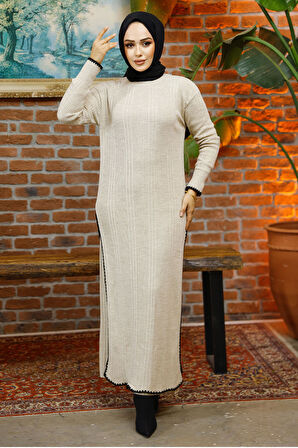 Fitilli Bej Tesettür Triko İkili Takım 35971BEJ