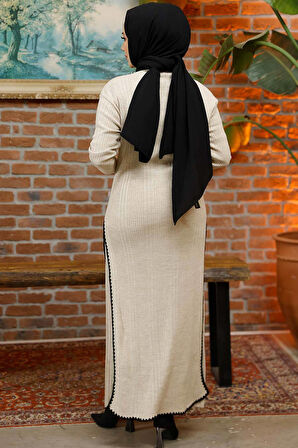 Fitilli Bej Tesettür Triko İkili Takım 35971BEJ