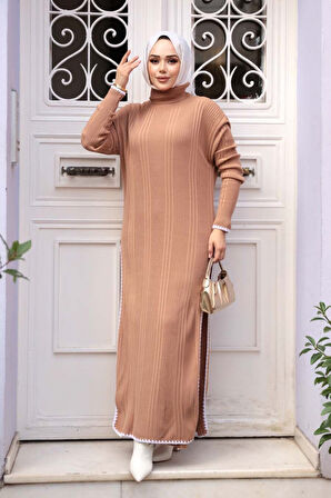Fitilli Camel Tesettür Triko İkili Takım 35971C