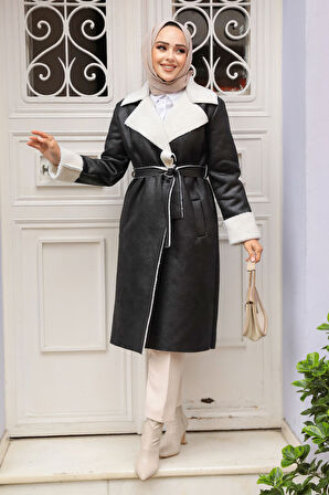 Kürklü Siyah Süet Tesettür Kap 5959S