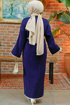 Kemerli Lacivert Tesettür Triko Elbise 34201L
