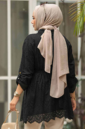 Güpürlü Siyah Tesettür Tunik 14252S