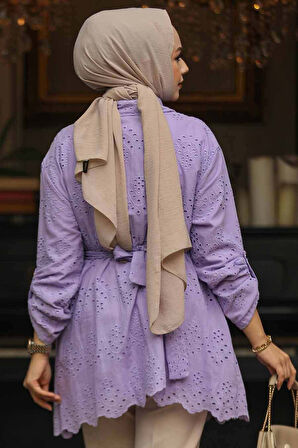 Güpürlü Lila Tesettür Tunik 14252LILA