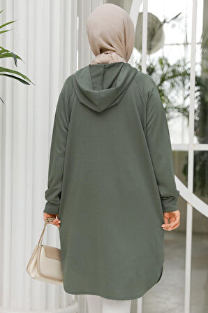 Fermuarlı Haki Tesettür Sweatshirt 30157HK