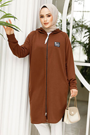 Fermuarlı Kahverengi Tesettür Sweatshirt 30157KH