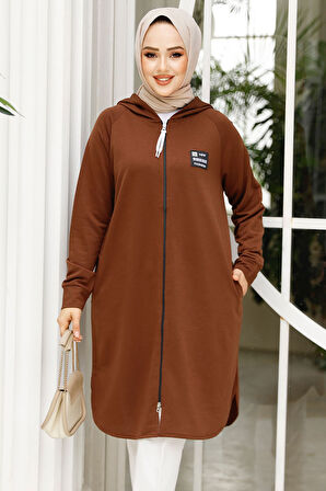 Fermuarlı Kahverengi Tesettür Sweatshirt 30157KH