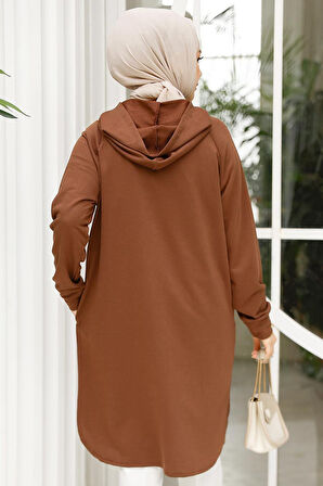 Fermuarlı Kahverengi Tesettür Sweatshirt 30157KH