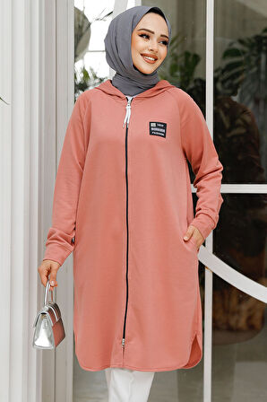 Fermuarlı Gül Kurusu Tesettür Sweatshirt 30157GK