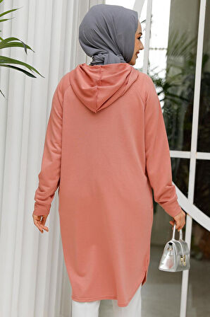 Fermuarlı Gül Kurusu Tesettür Sweatshirt 30157GK