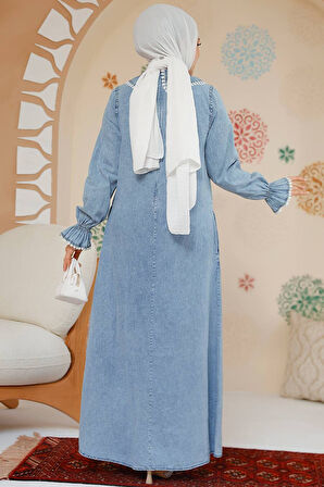 Bebe Yaka Kot Mavi Tesettür Elbise 19123M
