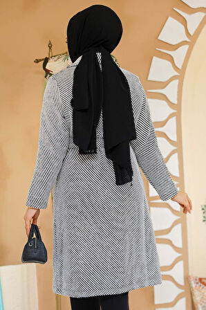 Çizgili Ekru Tesettür Kaşe Kap 60012E