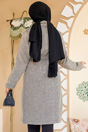 Çizgili Bej Tesettür Kaşe Kap 60012BEJ