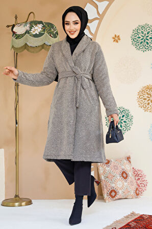 Çizgili Bej Tesettür Kaşe Kap 60012BEJ