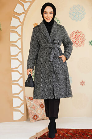 Çizgili Siyah Tesettür Kaşe Kap 60012S