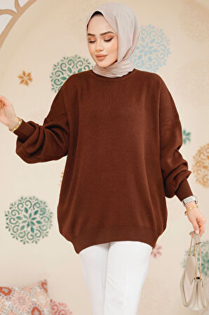 Kahverengi Tesettür Kazak Tunik 17201KH