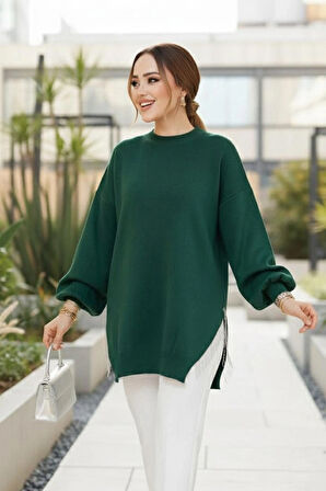 Zincir Detaylı Zümrüt Yeşili  Kazak  17202ZY