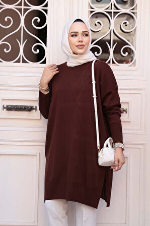 Kahverengi Tesettür Kazak Tunik 17203KH