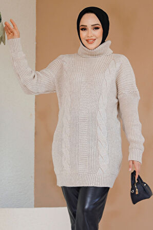 Bej Tesettür Kazak Tunik 40674BEJ