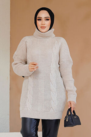 Bej Tesettür Kazak Tunik 40674BEJ