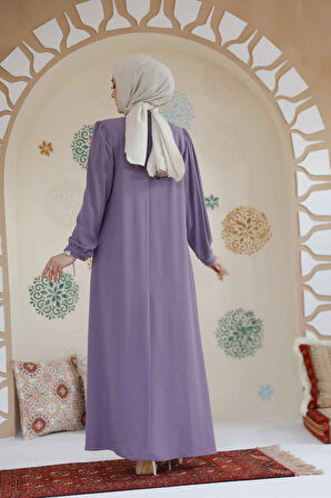 Düğmeli Lila Tesettür Abaya 45283LILA
