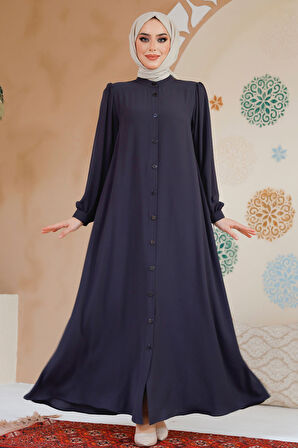 Düğmeli Füme Tesettür Abaya 45283FU