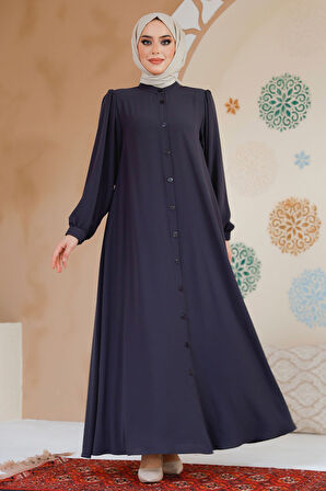 Düğmeli Füme Tesettür Abaya 45283FU