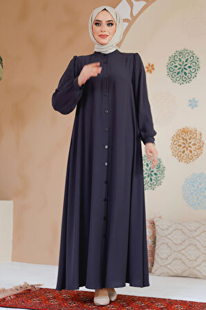 Düğmeli Füme Tesettür Abaya 45283FU