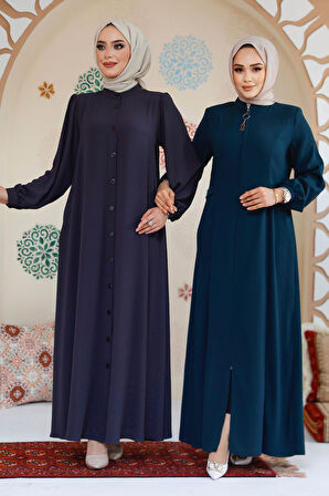 Düğmeli Füme Tesettür Abaya 45283FU
