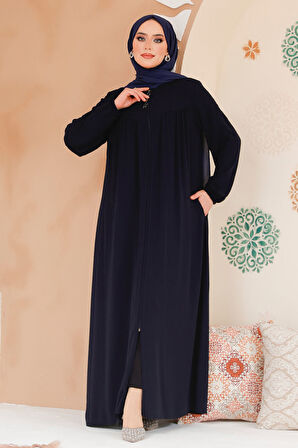Fermuarlı Lacivert Tesettür Ferace 45285L