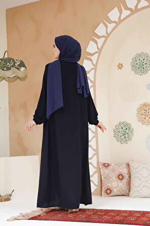Fermuarlı Lacivert Tesettür Ferace 45285L
