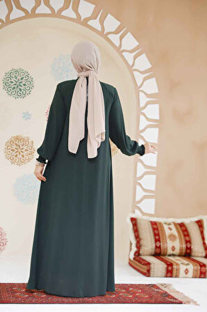 Fermuarlı Zümrüt Yeşili Tesettür Ferace 45287ZY