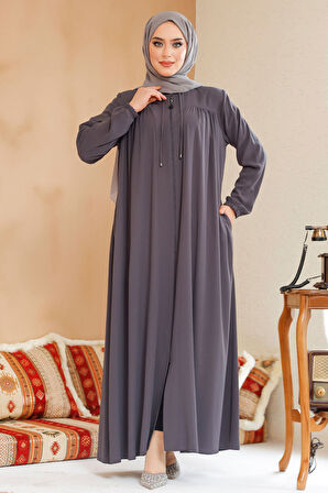 Fermuarlı Füme Tesettür Ferace 45290FU