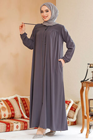 Fermuarlı Füme Tesettür Ferace 45290FU
