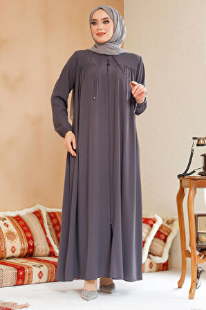 Fermuarlı Füme Tesettür Ferace 45290FU