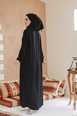 Fermuarlı Siyah Tesettür Ferace 45290S