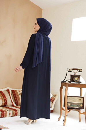 Fermuarlı Lacivert Tesettür Ferace 45290L