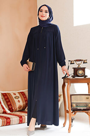 Fermuarlı Lacivert Tesettür Ferace 45290L