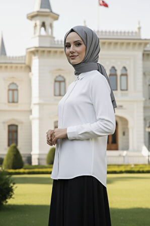 Düğmeli Ekru Tesettür Gömlek 52284E