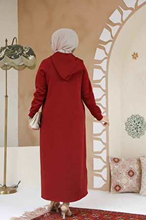 Kapşonlu Bordo Tesettür Kap 72231BR