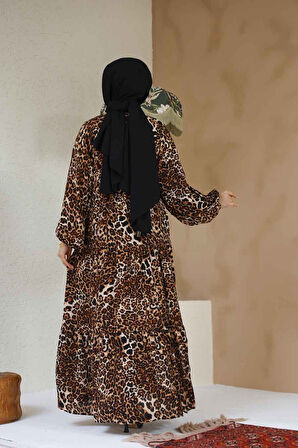 Leopar Desenli Tesettür Elbise 20572LP
