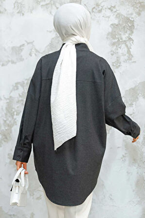 Desenli Antrasit Tesettür Puane Gömlek 31984ANT